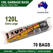 70pcs 120L Extra Large Wide Garbage Bin Black Liners Bags Rubbish Trash 112x90cm