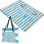 Yoogain Picnic Mat Foldable Picnic Packable Picnic Blanket for Grass Picnic Items Blue White Striped Summer Flamingo 60x80in