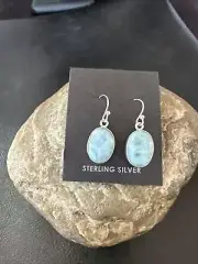 Womens Blue Larimar Navajo Sterling Silver Dangle Earrings 17298