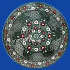 24 Inches Green Marble Coffee Table Top Shiny Gemstone Inlay Work Indoor Table