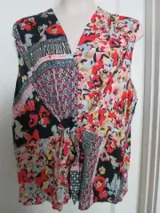 Nic Zoe Mixed Blooms Sleeveless Tank Top Tie Front Multi Color Plus 3X NWT