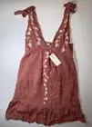 Sim + Sam Small BOHO Hippie Top Blouse NWT Mauve Clay w/ White Embroidery