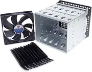 GRARRO Storage Expansion Hard Drive Cage DIY Hard Drive Disk Cage Rack 5.25 Inch to 5X 3.5Inch Bracket with 12cm Fan