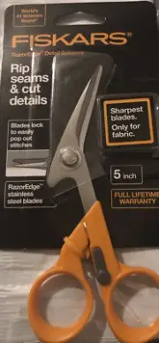 NEW Fiskars 199800 Tabletop Fabric Shears 5" RAZOREDGE DETAIL SCISSORS Rip Seams