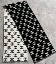 NEW! AUTH! Chanel Scarf Black White Cashmere