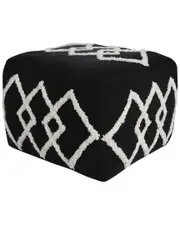 LR Home Abigail Black/White Diamond Hand-Woven Ottoman Pouf