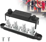 Upgraded Bus Bar 250A 12V Power Distribution Block with 3/8" (M10) 4-Posts Terminals Block with Cover for Automotive, Marine, Battery System (Black)