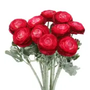 Artificial Ranunculus Flowers, 10 Stems Faux Permanent Flower Floral, Rose Red