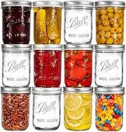 [Ball] Wide Mouth Mason Jars 16 oz. (12 Pack) - Pint Size Jars with Airtight Lids and Bands for Canning, Fermenting, Pickling, Meal Prep or DIY Decors and Projects Bundled with Peeknip Jar Opener