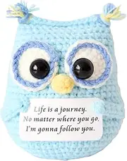 qyqkfly 1 Mini Cute Funny Positive Life Potato Positive Owl Creative Knitted Unique Interesting Potato Holding Card (blue 02)