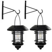 2Pack Retro Solar LED Lantern Wall Lights Outdoor Hanging Patio Garden Lamp Yard