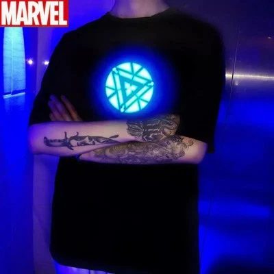 LED T-Shirt Tops Iron Man Tony Stark Light Up Arc Reactor Sound Control Avengers