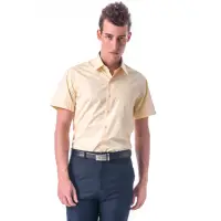 在飛比找momo購物網優惠-【金安德森】經典格紋繞領黃色窄版短袖襯衫