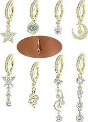 [ZZHDCC] 14G Belly Button Ring 8Pcs Surgical Steel Belly Rings for Women Sparkling CZ Clicker Belly Button Ring Hoop Curved Barbell Evil Eye Heart Butterfly Belly Button Piercing Fashion Belly Jewelry
