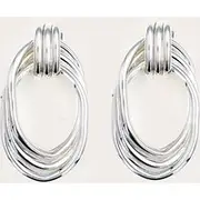 Silver Trippel Ring Hoop Earrings, Silver