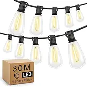 30M LED Outdoor String Lights with 50 ST38 Shatterproof Bulbs + 4 Spares, Waterproof & Linkable (Up to 500 Bulbs) for Patio, Backyard, Party, Christmas