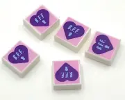 Lego 5 New White Tiles 1 x 1 with Groove with Dark Purple Heart with B.F.F Parts