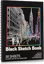50 Sheets Black Paper Sketchbook, 108 lb/160gsm Heavyweight Black Sketch Pad 9×12in, Acid-Free Drawing Paper, Spiral Bound Sketch Book for Kids, Teens, Artist