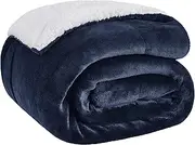 [Bedsure] Sherpa Fleece Throw Blanket for Couch - Thick and Warm Blanket for Winter, Soft Fuzzy Throws for Sofa, Navy, 50x60 Inches