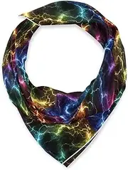 [miaozhen] Silk square funky wrap scarf for man for holiday 35.4 Inches Black Colorful Lightning bufandas para mujer para frio, Black Colorful Lightning