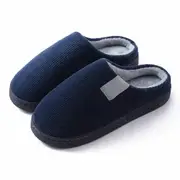 Women Men Winter Slipper Warm Plush Lined Anti-Slip Home Slippers Navy Blue