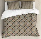 Geometric Duvet Cover Set with Pillow Shams Antique Arabesque Print