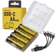 4-Pack USB-C Rechargeable AA 2400mAh Batteries w/ Battery Case and USB-C Split C