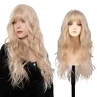 Long Blonde Wig with Bangs Wigs for Women Blonde Curly Wig with Bangs - 26 In...