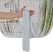 WUISOLQP Bedroom Partition Curtain Silver Thread and Crystal Beads Fashionable and Elegant Crystal Door Curtains Polyester, White, 1 * 2m