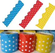 Polka Dot Red Yellow Blue 3 Rolls Wavy Border Stickers,Paper Decorative Bulletin Borders,Poster Boards,Chalkboard Bulletin Board Border Decorations,Self-Adhesive Label Stickers