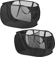 WD&CD 2Pcs Pop-Up Laundry Hampers - Foldable Mesh Washing Basket, Collapsible Dirty Clothes Hamper, Toy Tidy Storage Organizer, Horizontal, Black