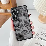 [XIZYO] for Samsung Galaxy S23 FE Case, Floral Rose Cute Phone Case for Women Girls Aesthetic Pattern Print Slim TPU Bumper Cover Shockproof Protective Cover for S23 FE, Black