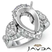 Diamond 3 Stone Anniversary Vintage Ring 18k White Gold Pear Semi Mount 1.4Ct