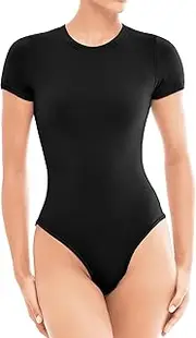 [SINOPHANT] Bodysuits for Women - Short Sleeve Round Neck Body Suit Stretchy Basic T Shirt Tops