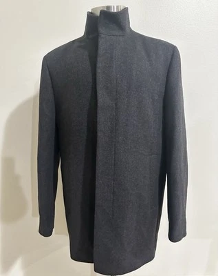 THEORY Charcoal Gray Essential Melange Renew Melton High Collar Wool Coat XL NEW