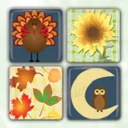 Festive Autumn Turkey Sunflower Owl Moon - Set of 4 Glass Tile Magnets 1.18" SQ