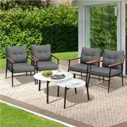 Livsip Outdoor Patio Setting 6 Piece Bistro Lounge Furniture White Table Set