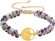 Tree of Life Wrap Bracelet with Blue Purple Turquoise Beads - Inspirational Gift