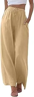 [Generic] Wide Leg Long Pants for Women Elastic High Waist Stretchy Casual Comfort Pants Loose Lounge Work Pants with Pockets