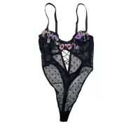 Savage X Fenty Free Spirit Floral Embroidery Teddy Black Size Large