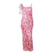 Womens Sweet Pastoral Floral Ruffled Dress Suspender Charming Feminine Dresses