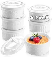 LAERJIN Ramekins 8 oz Oven Safe with Lids,Set of 6 Porcelain Custard Cups Ramiken for Baking, Classic Style Ramekins Bowls,Stackable Ceramic Dishes Bowls for Baking, Pudding, Serving Dip, Ice Cream,