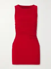 [Norma Kamali] Norma Kamali - Pickleball Ruched Stretch-jersey Mini Dress - Red - x large x large Red