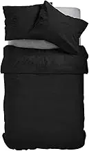 Amolavet Winter Bed Linen 135 x 200 cm 2-Piece Set Black Brushed Microfibre Duvet Cover 135 x 200 cm + Pillowcase 80 x 80 cm with Zip for Single Bed