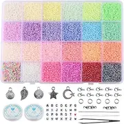 16000pcs 2mm Pastel Glass Seed Beads for Jewelry Making Kit, 24 Colors Small Beads Kit Bracelet Beads, Tiny Waist Beads Kit with Letter Beads and Elastic String, DIY Art Craft Girls Gifts