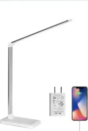 LED Desk Lamp,Eye-Caring Table Lamps,Stepless Dimmable Office Lamp with USB Char