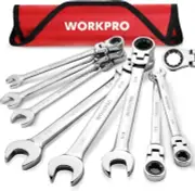 8-Piece Flex-Head Ratcheting Wrench Set - Chrome Vanadium Steel, SAE Sizes