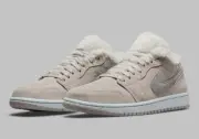 Women's Nike Air Jordan 1 Low SE Sherpa Fleece College Grey Nby DO0750-002 sz 6