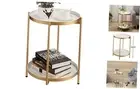 2-Tier Round Gold Side Table, Outdoor Small Folding Accent Stand Gold&white