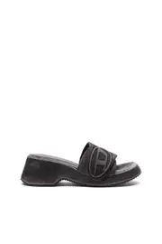 [Diesel] Diesel - Sa-Oval D-Denim slide sandals with Oval D strap - Slides - Woman - Black 36 Black